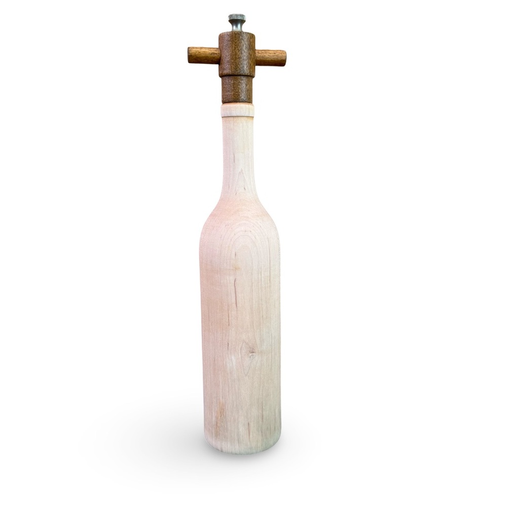 XL 16” wine bottle shaped two-tone wooden pepper grinder
